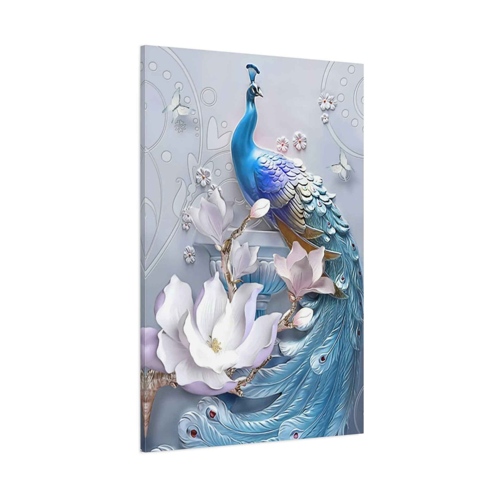 Blue Peacock Canvas Wall Art - Matte Stretched Floral Home Decor - TheKaraHan