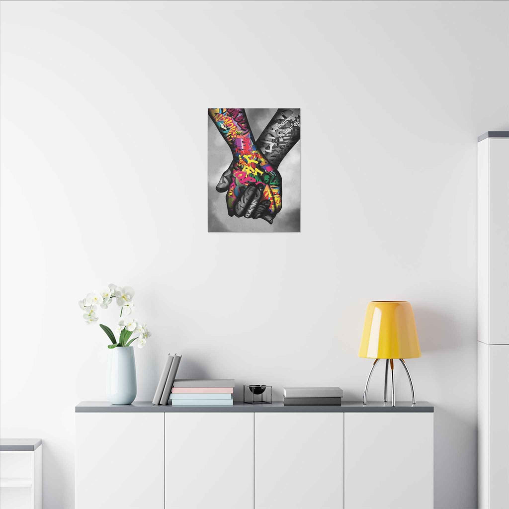 Graffiti Hands Canvas Art - Vibrant Colorful Holding Hands Wall Print - TheKaraHan