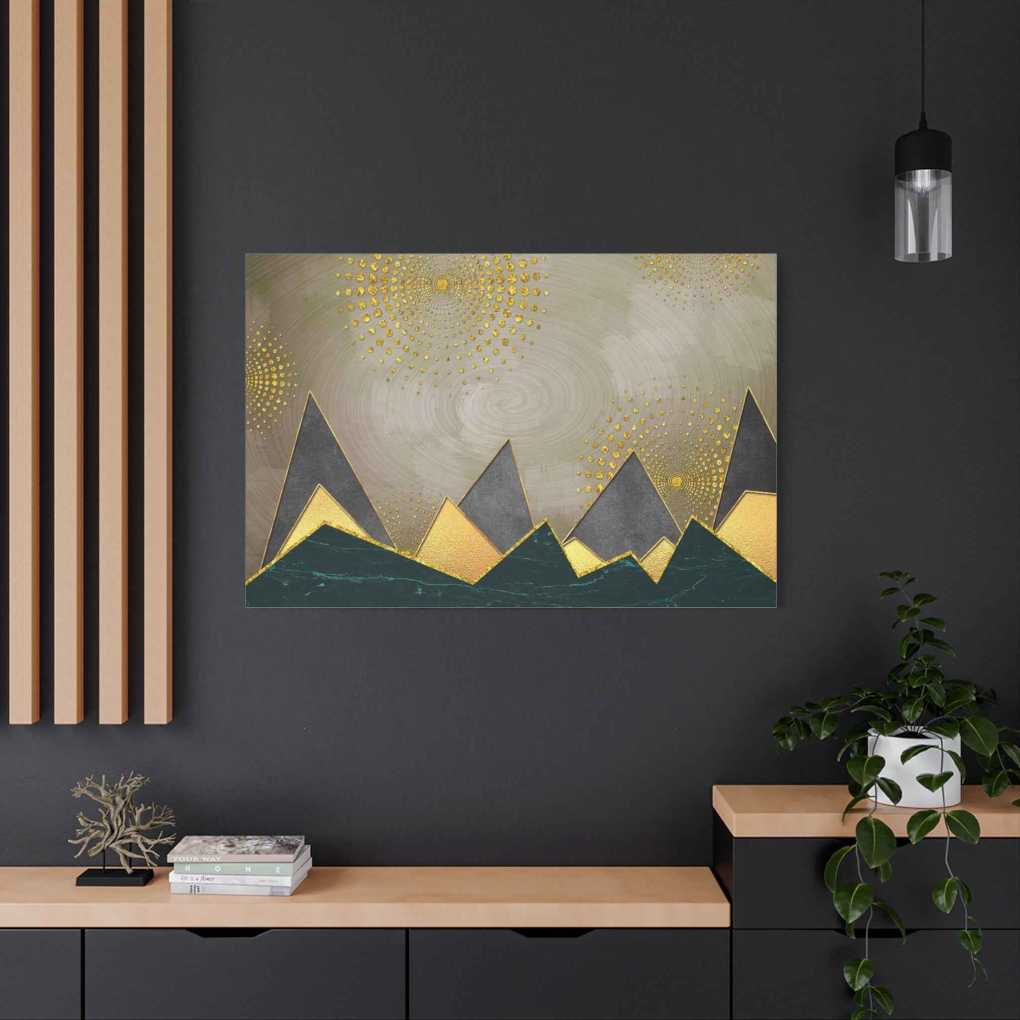 Abstract Gold Mountain Wall Art – Modern Luxury Geometric Canvas Decor