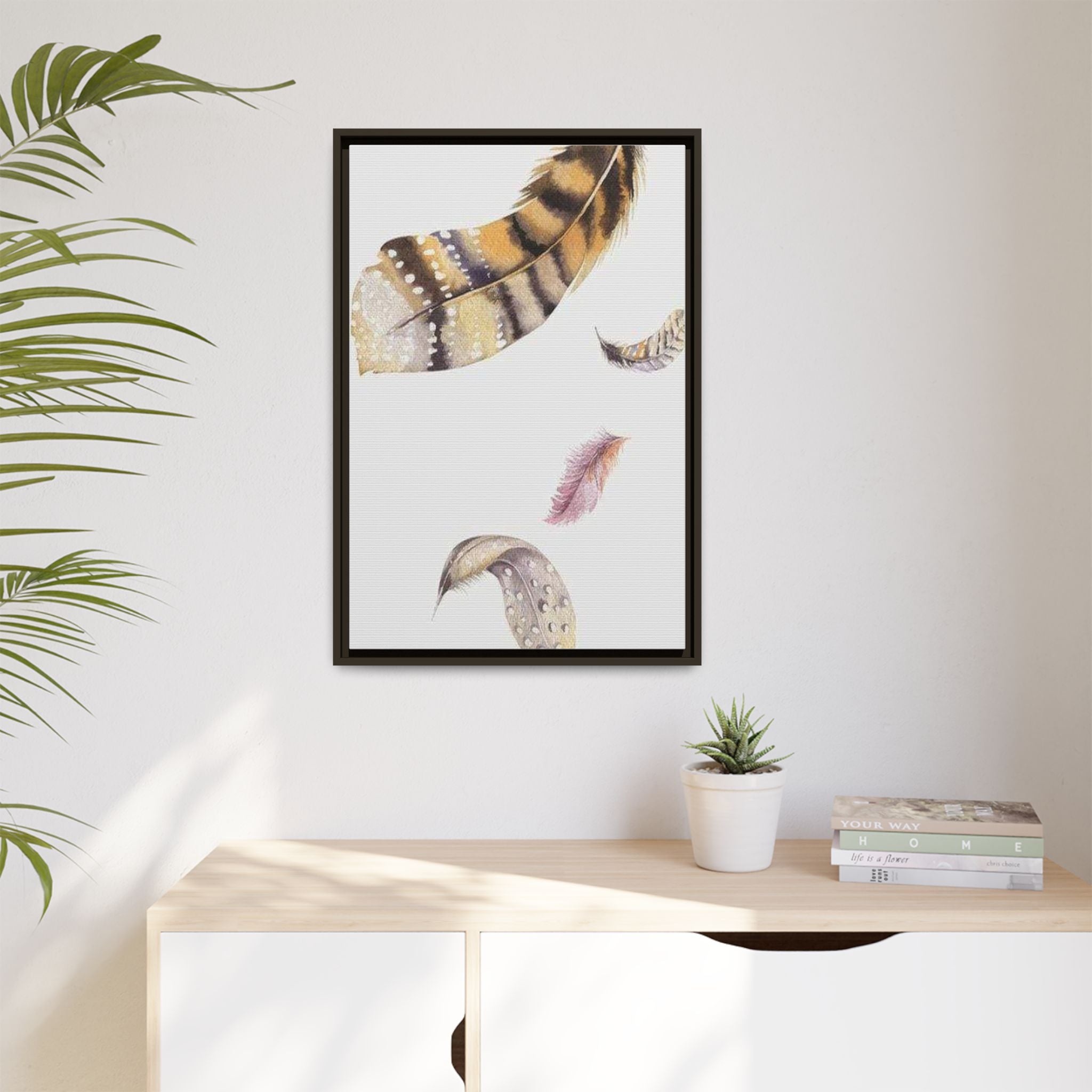 Feather Watercolor Matte Canvas Print — Framed Wall Art 
