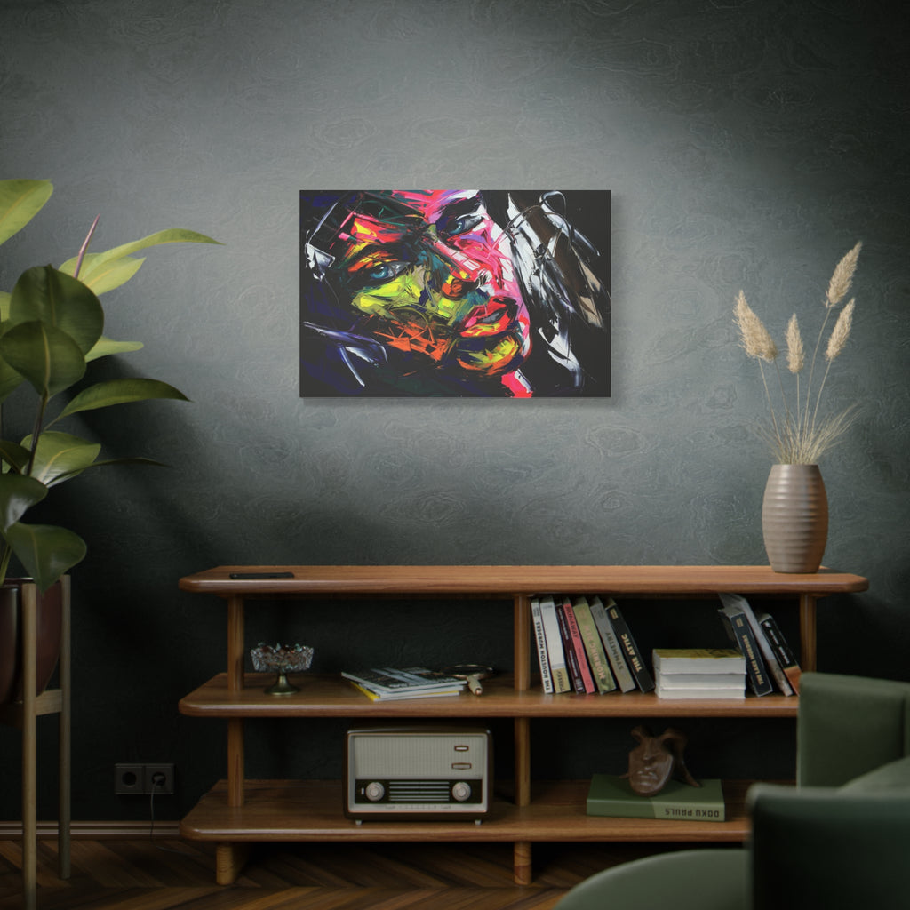 Abstract Neon Portrait Wall Art — Colorful Woman Face Matte Canvas Painting - TheKaraHan