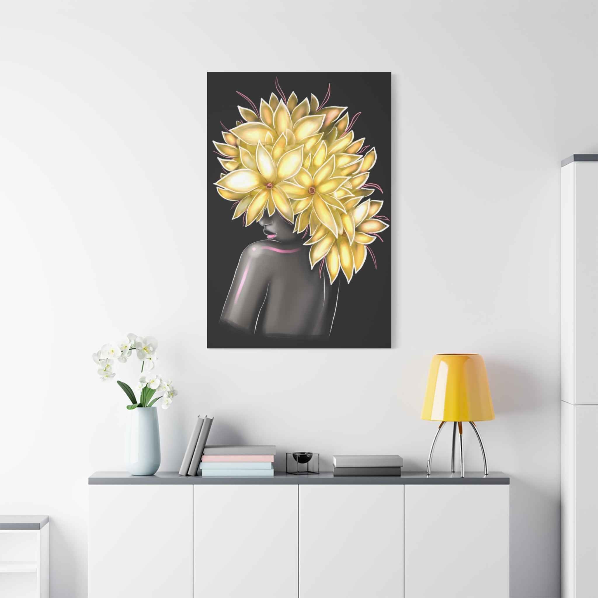 Golden Floral Bust Wall Art Canvas – Luxury Abstract Flower Sculpture Print