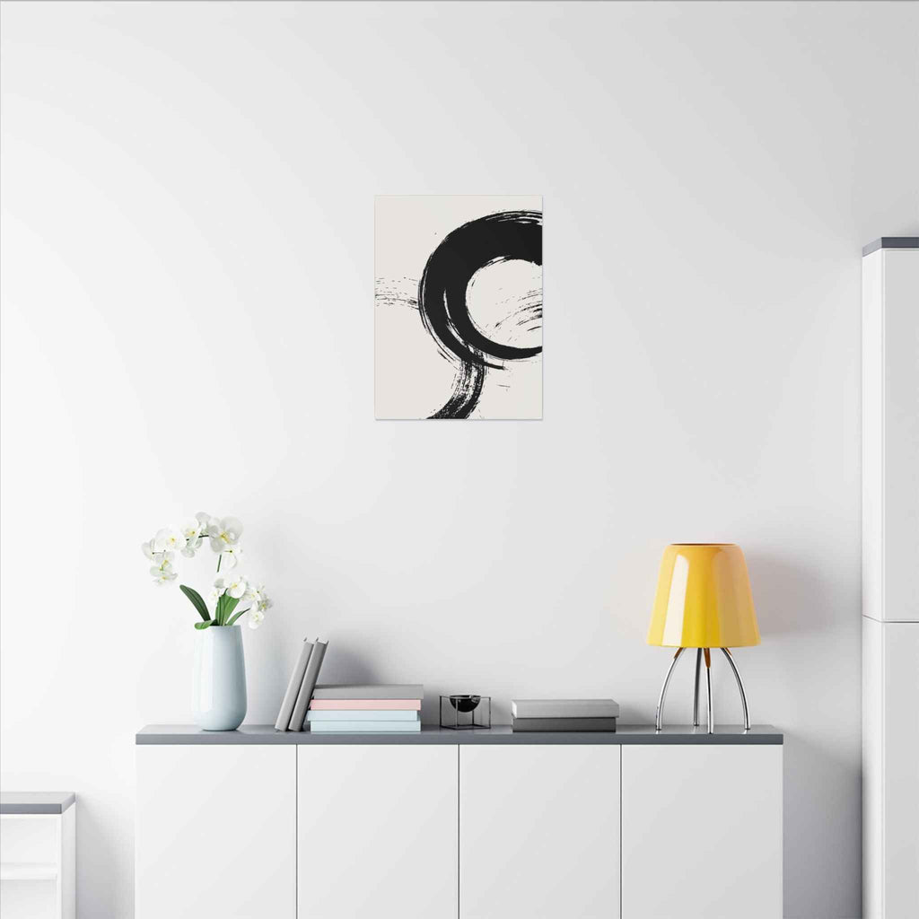Zen Brushstroke Wall Art - Minimalist Black Circle Abstract Canvas Decor - TheKaraHan