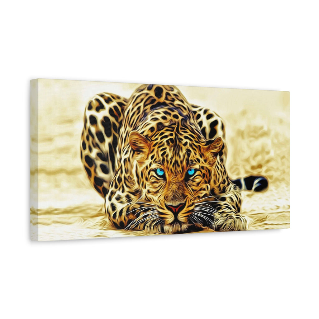 Leopard with Blue Eyes Matte Stretched Canvas Print — Wildlife Wall Art 