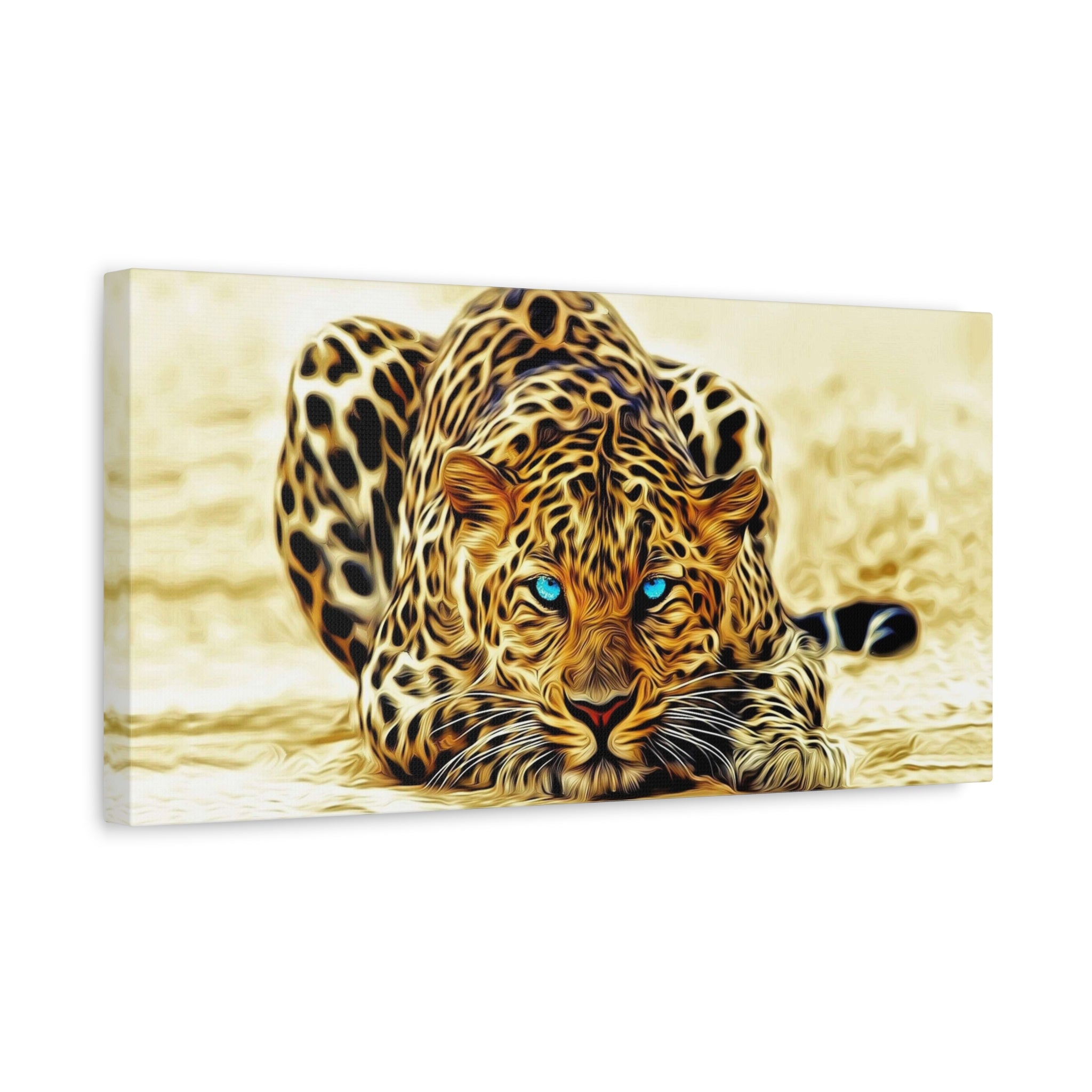Leopard with Blue Eyes Matte Stretched Canvas Print — Wildlife Wall Art 