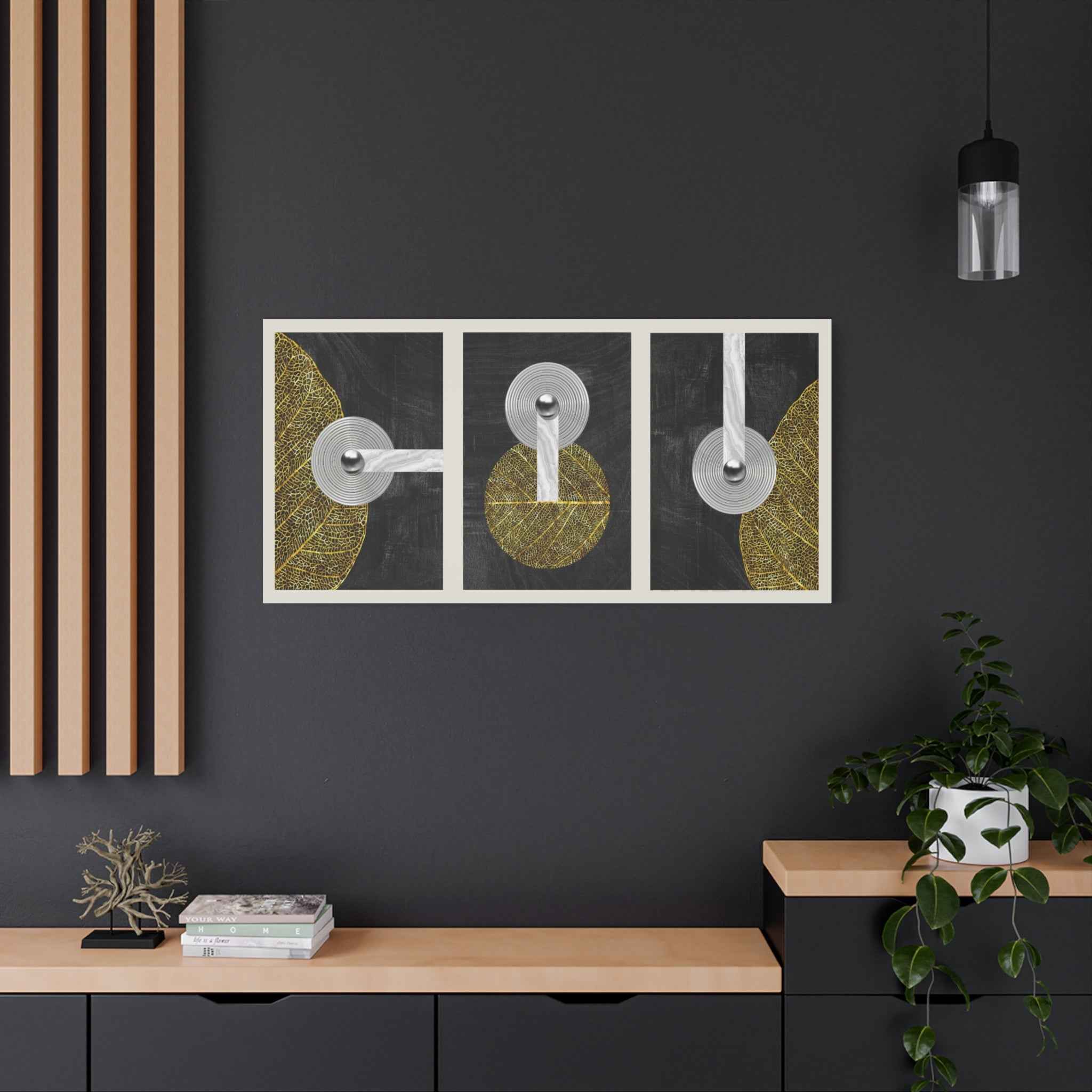 Modern Abstract Geometric Canvas Wall Art – Black Gold Minimalist Wall Decor for Living Room