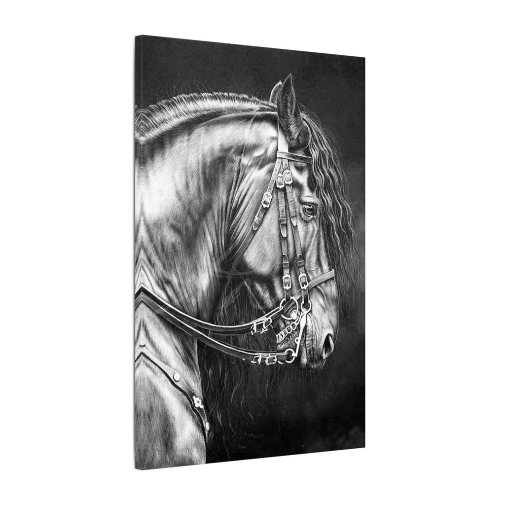 Black and White Horse Portrait Canvas - Matte Stretched Wall Decor - TheKaraHan