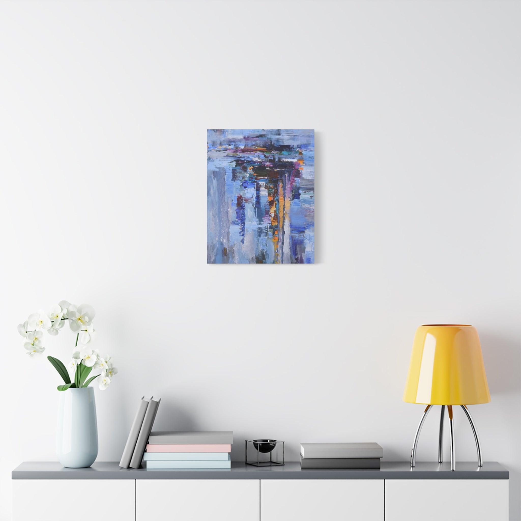 Abstract Blue Cityscape Canvas Print – Modern Stretched Matte Wall Art 