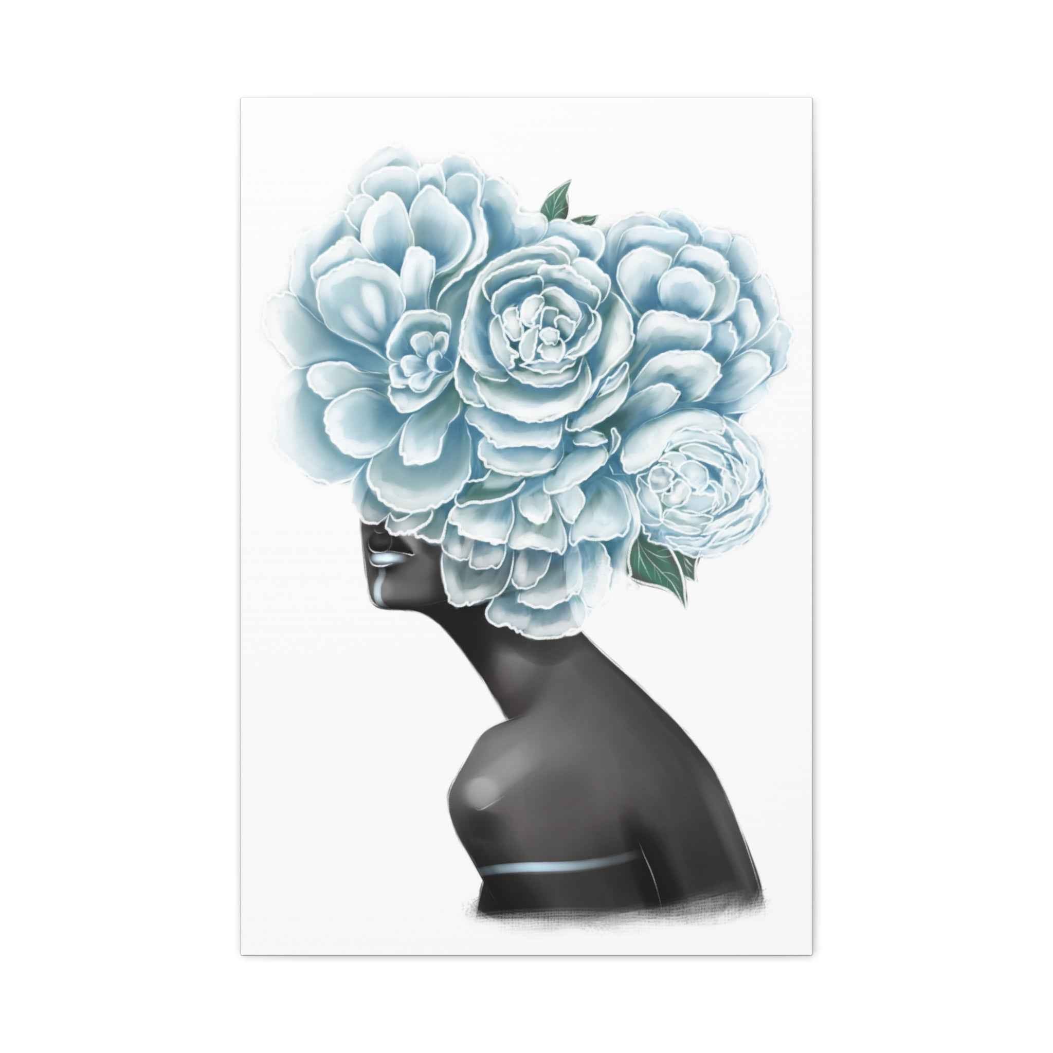 Blue Floral Woman Canvas Wall Art – Abstract Female Portrait