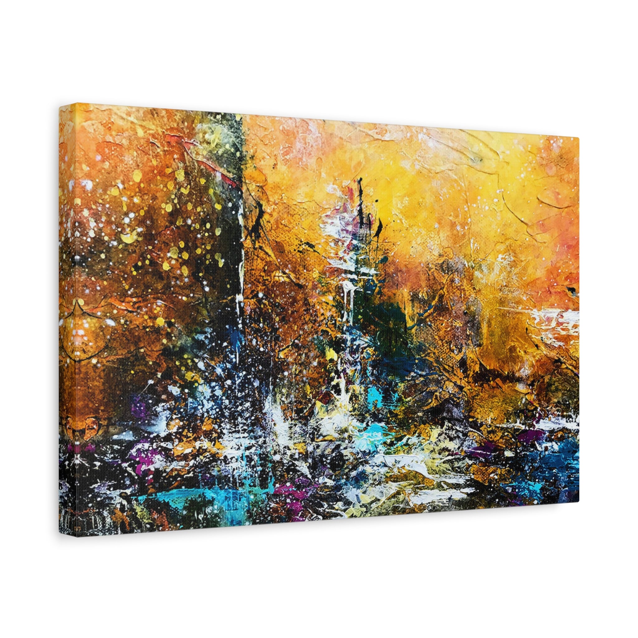 Abstract Cityscape Matte Canvas Wall Art — Golden Urban Texture 
