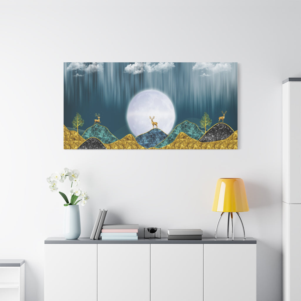 Deer Moon Landscape Canvas Wall Art – Wildlife Nature Wall Decor - TheKaraHan