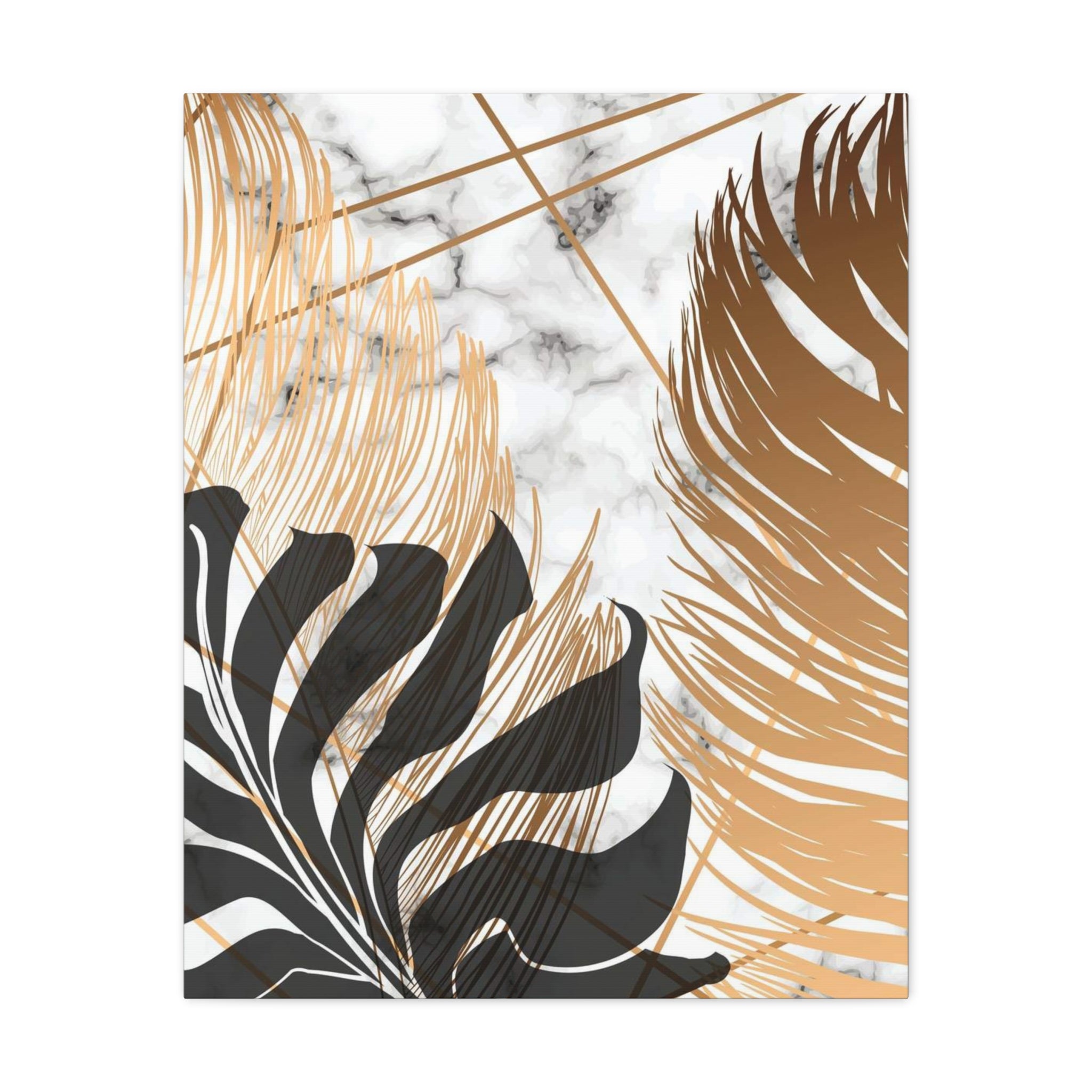 Tropical Palm Canvas Wall Art — Gold & Marble Botanical Print 