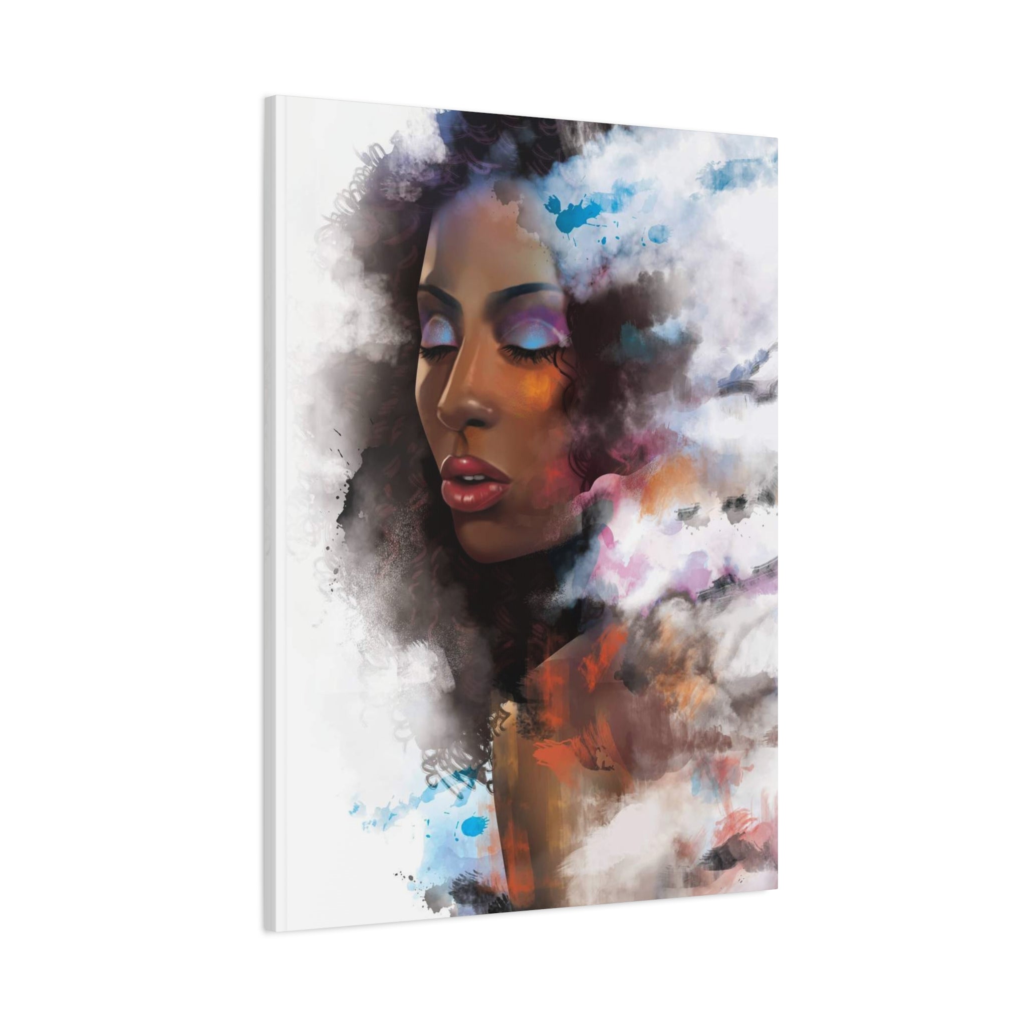 Abstract Portrait Canvas Wall Art — Colorful Afrocentric Woman Matte Stretched Canvas 