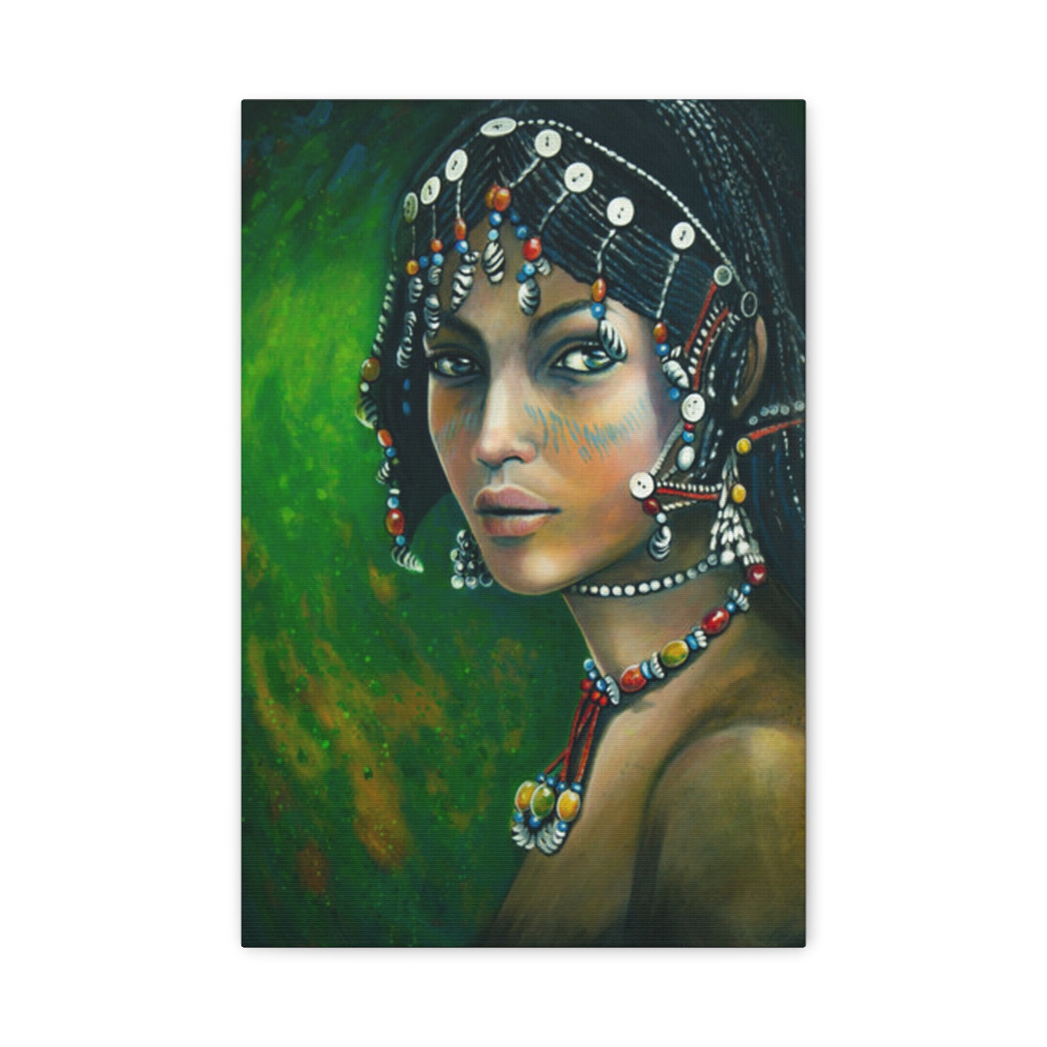Bohemian Tribal Woman Portrait Canvas Print — Matte Stretched Wall Art 