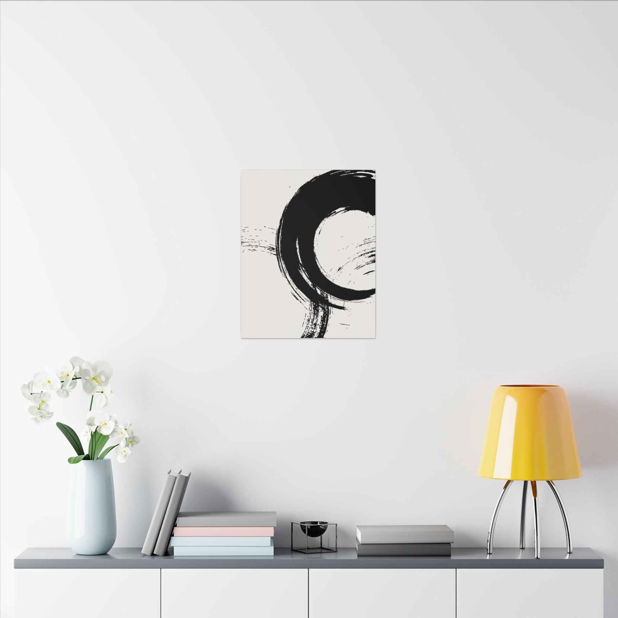 Zen Brushstroke Wall Art - Minimalist Black Circle Abstract Canvas Decor - TheKaraHan