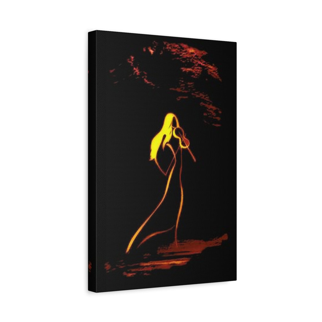 Sunset Singer Canvas Wall Art — Minimalist Neon Female Vocalist Silhouette 