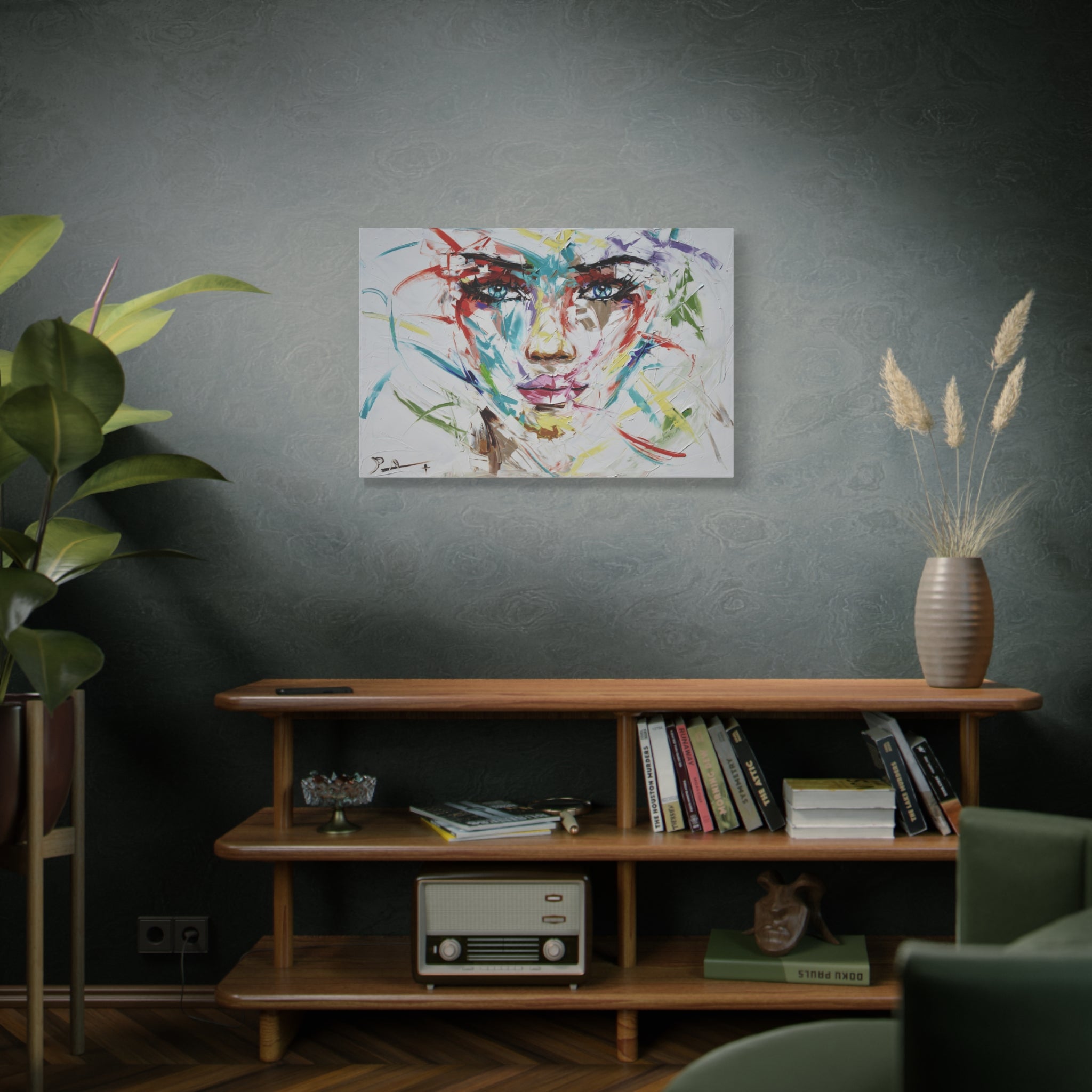Abstract Colorful Woman Face Canvas Art - Matte Stretched Wall Painting 