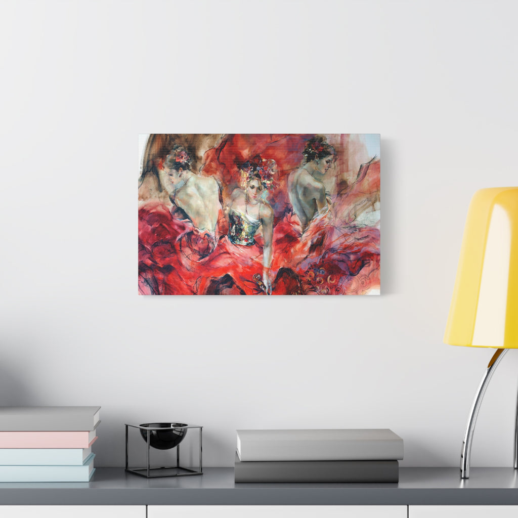 Flamenco Dancers Canvas Print – Vibrant Red Ballet Matte Stretched Wall Art - TheKaraHan