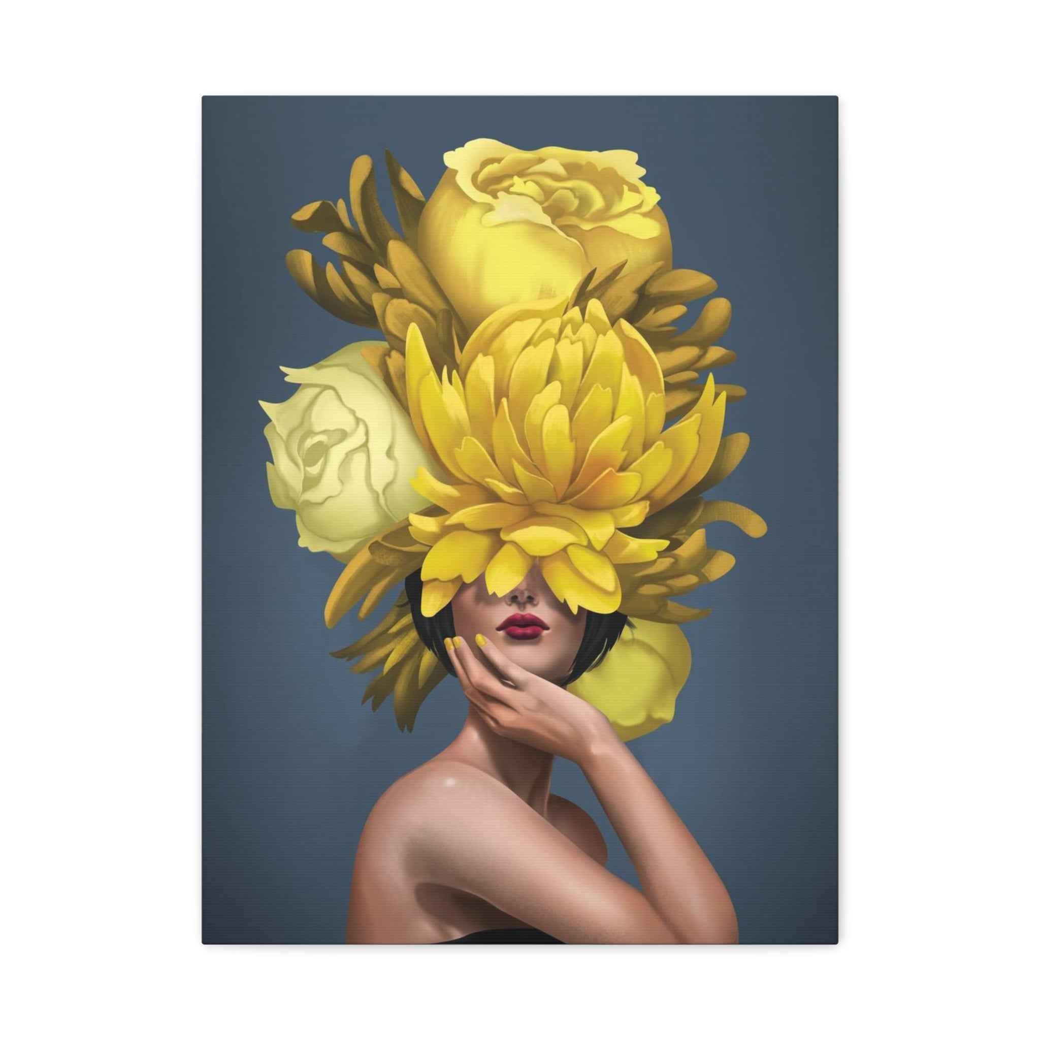 Yellow Floral Canvas Wall Art - Modern Portrait with Giant Flowers - TheKaraHan