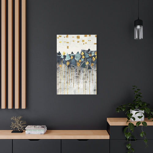 Abstract Geometric Wall Art - Gold & Teal Matte Canvas Print - TheKaraHan