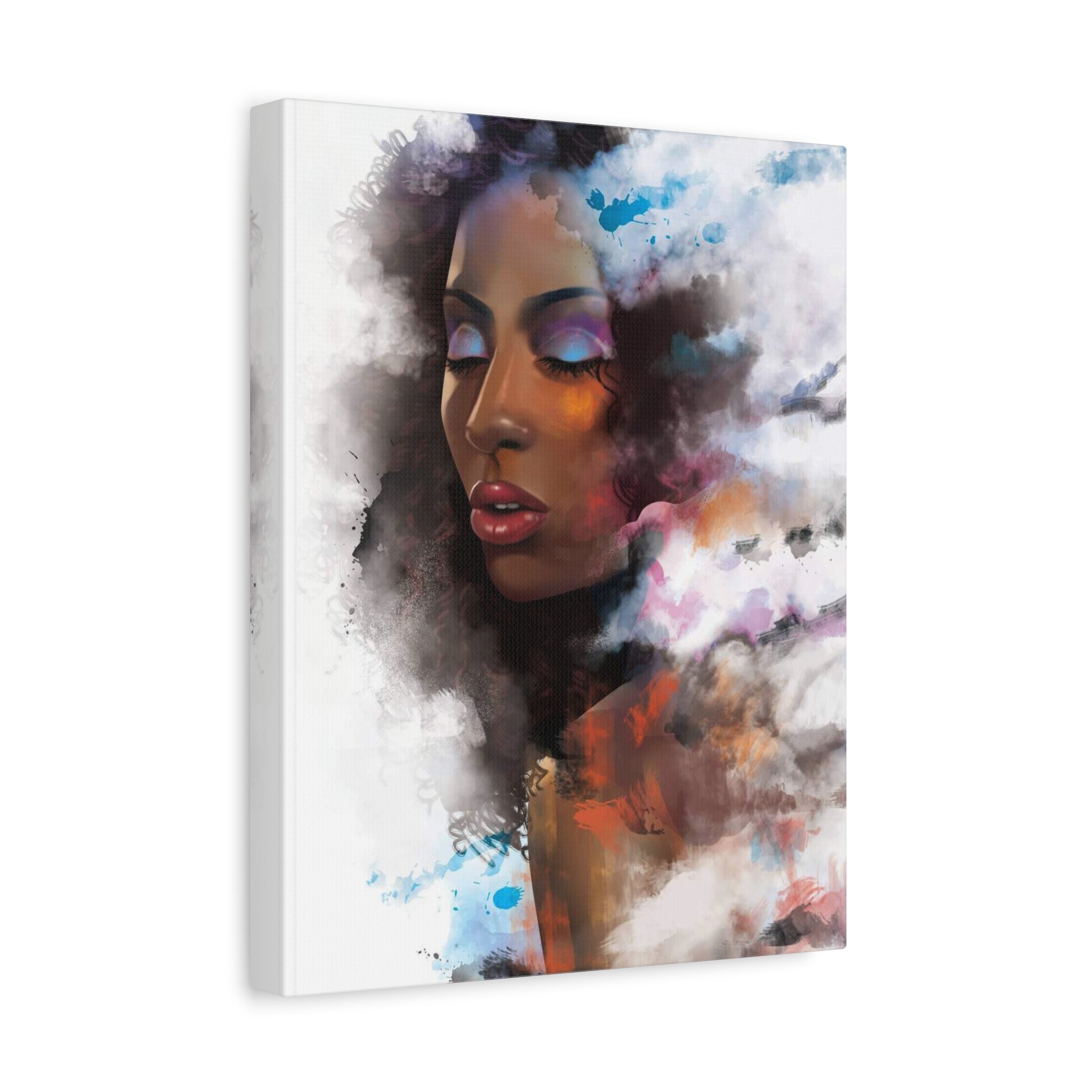 Abstract Portrait Canvas Wall Art — Colorful Afrocentric Woman Matte Stretched Canvas 