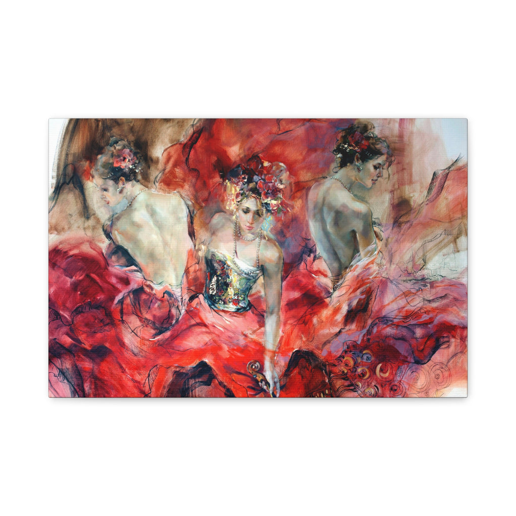 Flamenco Dancers Canvas Print – Vibrant Red Ballet Matte Stretched Wall Art - TheKaraHan