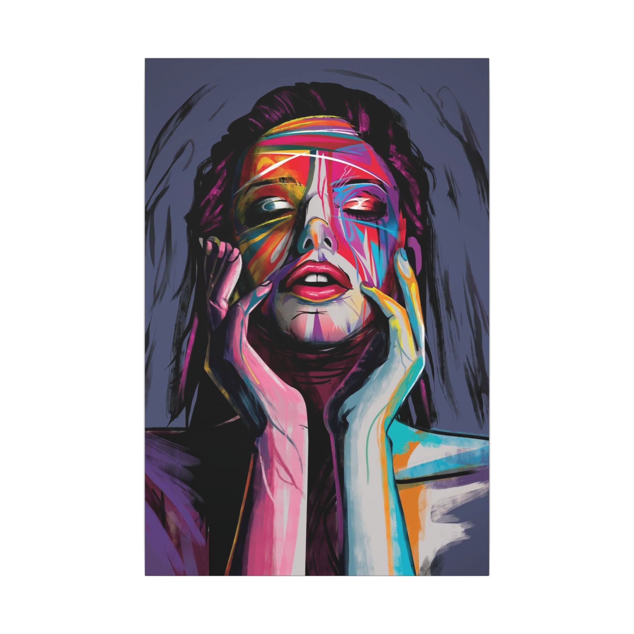 Abstract Colorful Woman Portrait Canvas — Modern Pop Art Face Wall Decor 