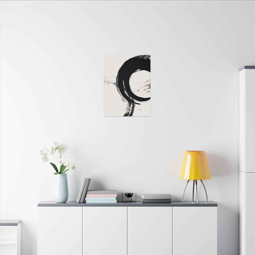 Zen Brushstroke Wall Art - Minimalist Black Circle Abstract Canvas Decor - TheKaraHan