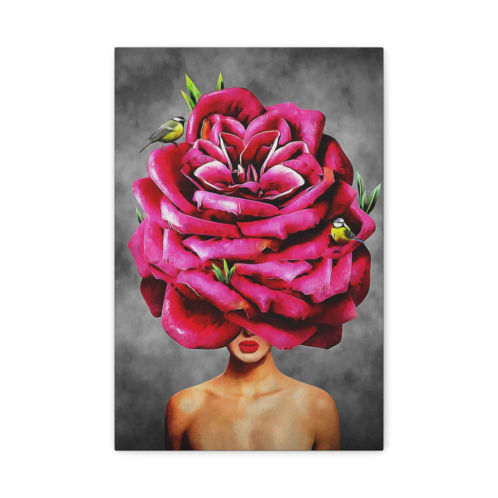 Surreal Rose Woman Canvas Wall Art – Floral Portrait Modern Abstract Wall Decor