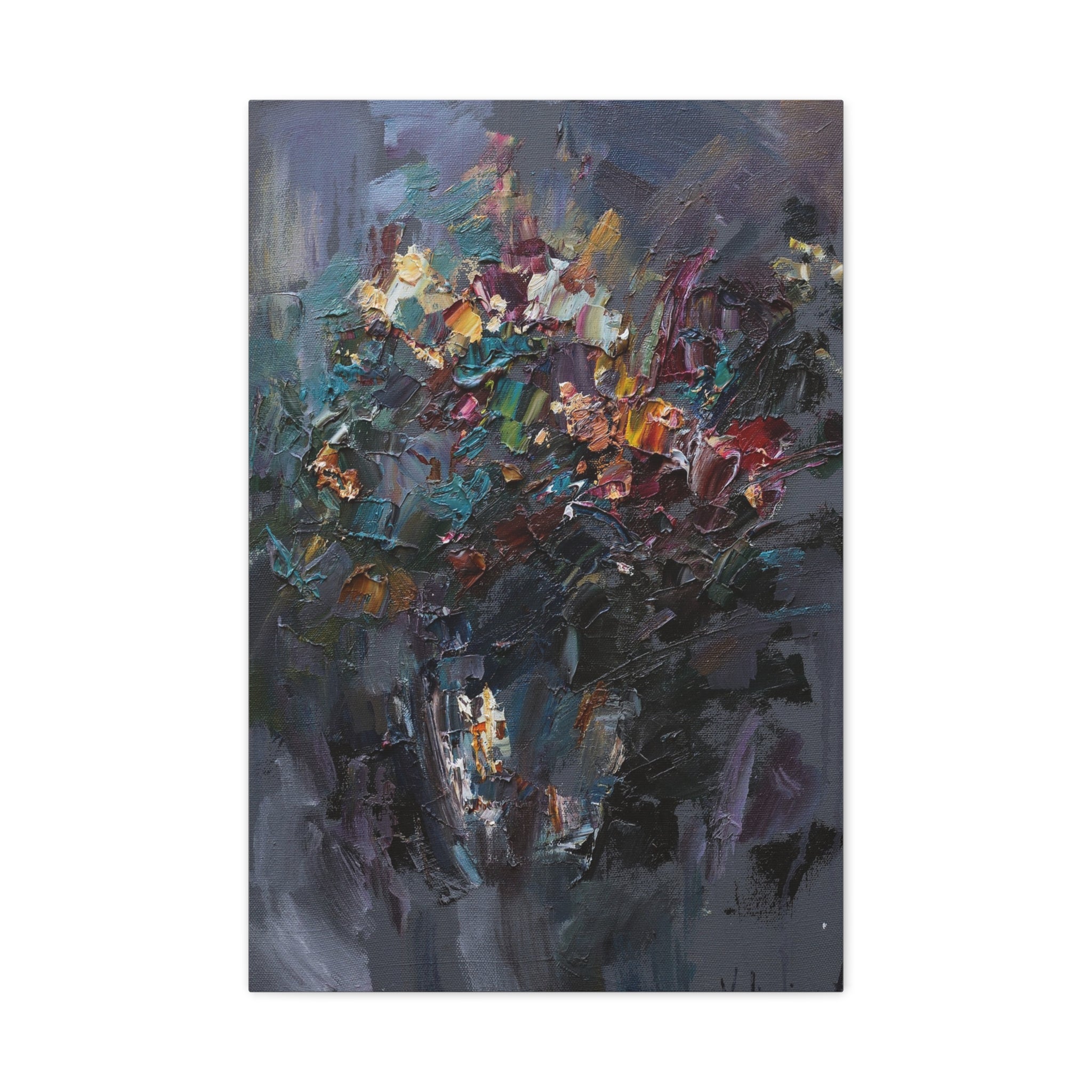 Abstract Floral Canvas Art - Moody Bouquet Matte Stretched Wall Painting 