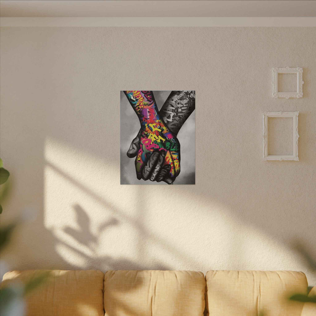 Graffiti Hands Canvas Art - Vibrant Colorful Holding Hands Wall Print - TheKaraHan