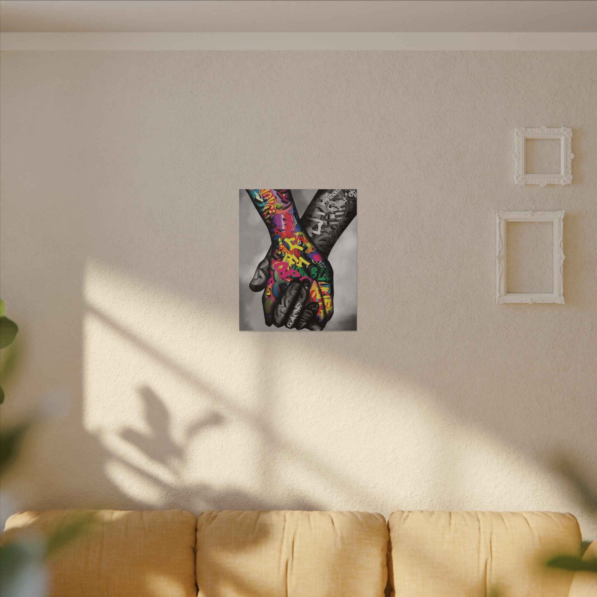 Graffiti Hands Canvas Art - Vibrant Colorful Holding Hands Wall Print - TheKaraHan