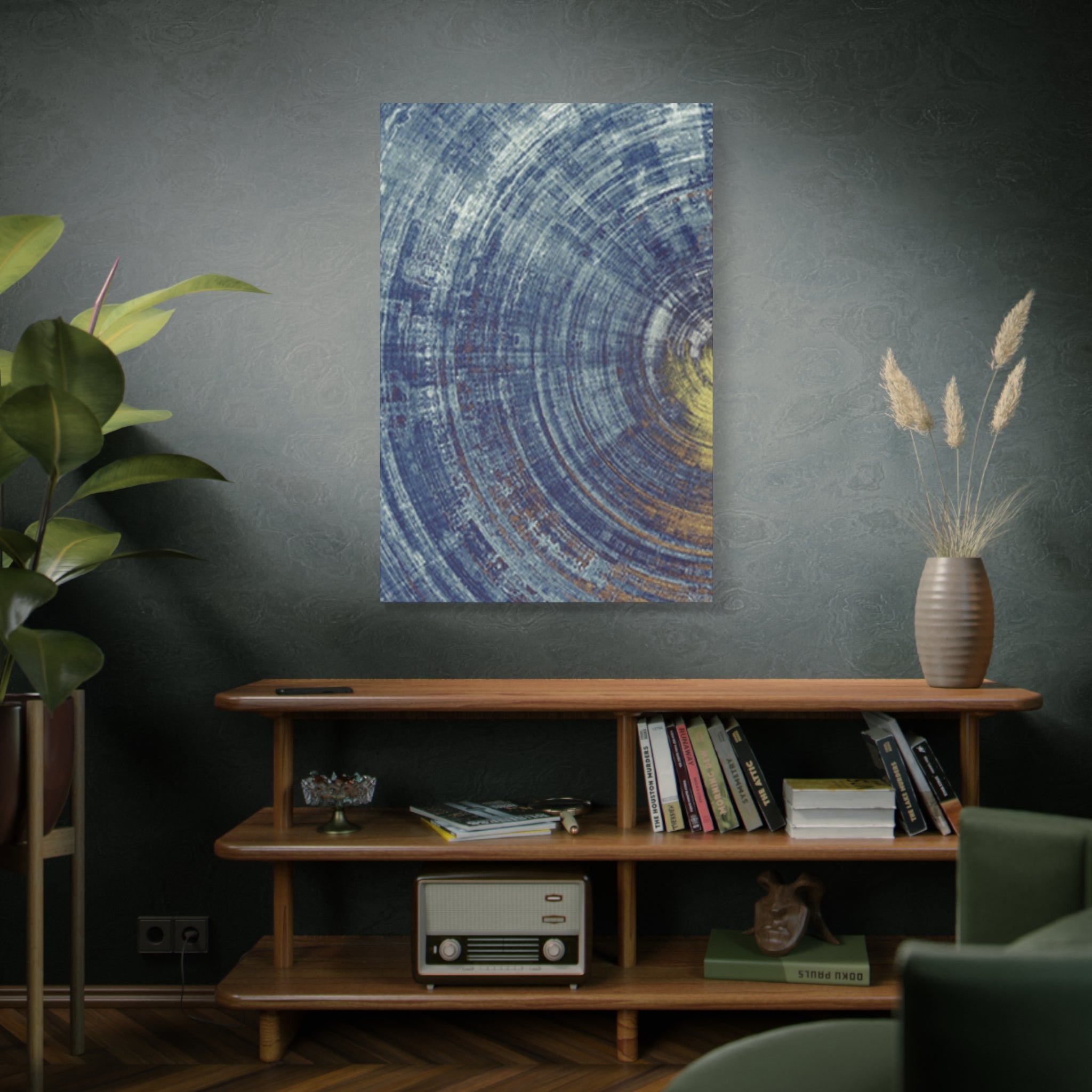 Abstract Blue Tree-Ring Canvas Art – Circular Texture Matte Stretched Canvas 