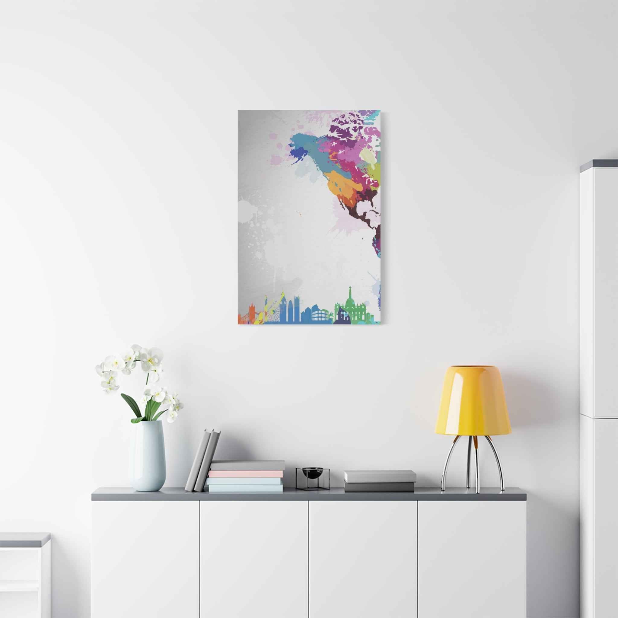 Color Splash World Map Canvas Art – Modern Stretched Matte Wall Decor - TheKaraHan