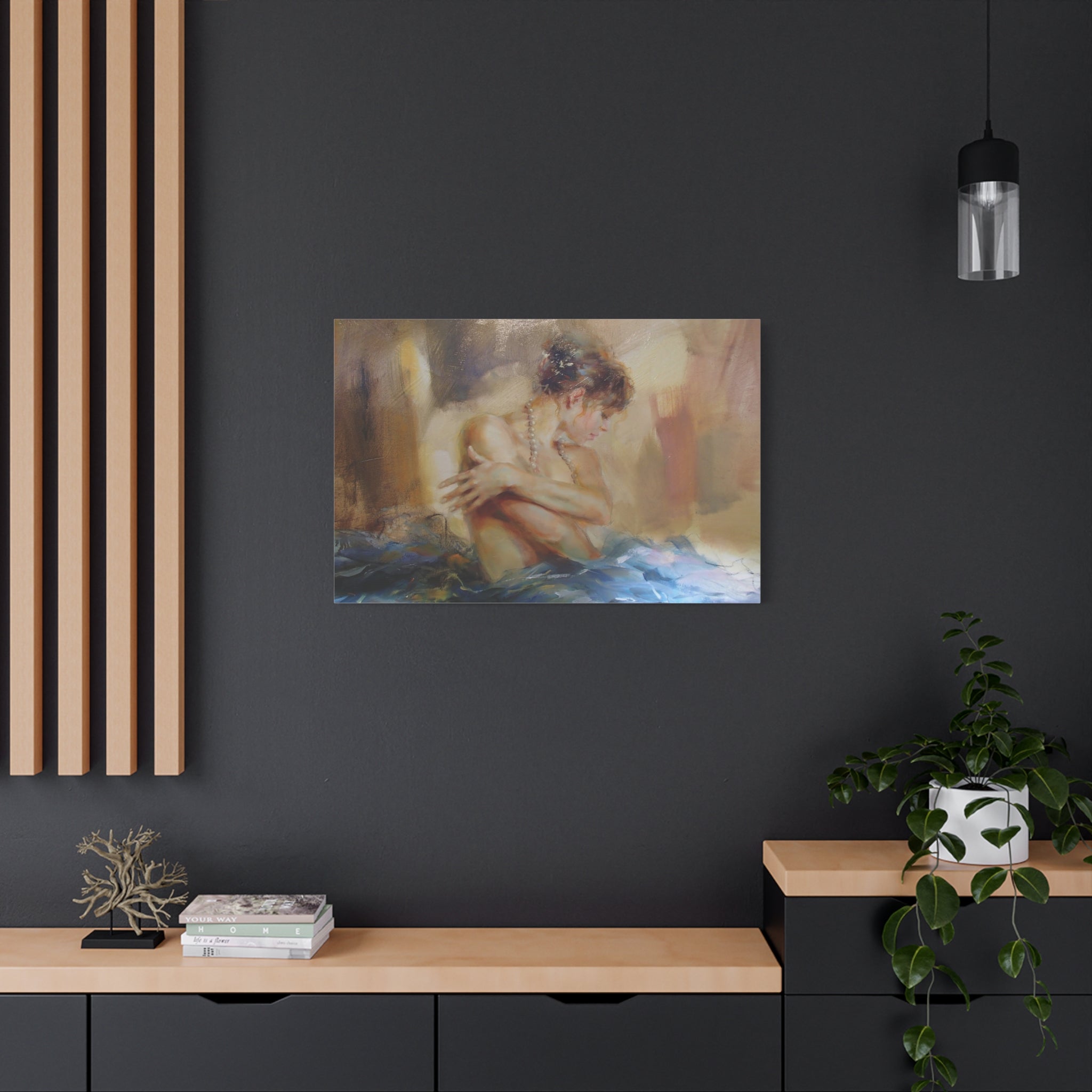 Matte Stretched Canvas – Romantic Figurative Art Print (Woman with Pearl Necklace)