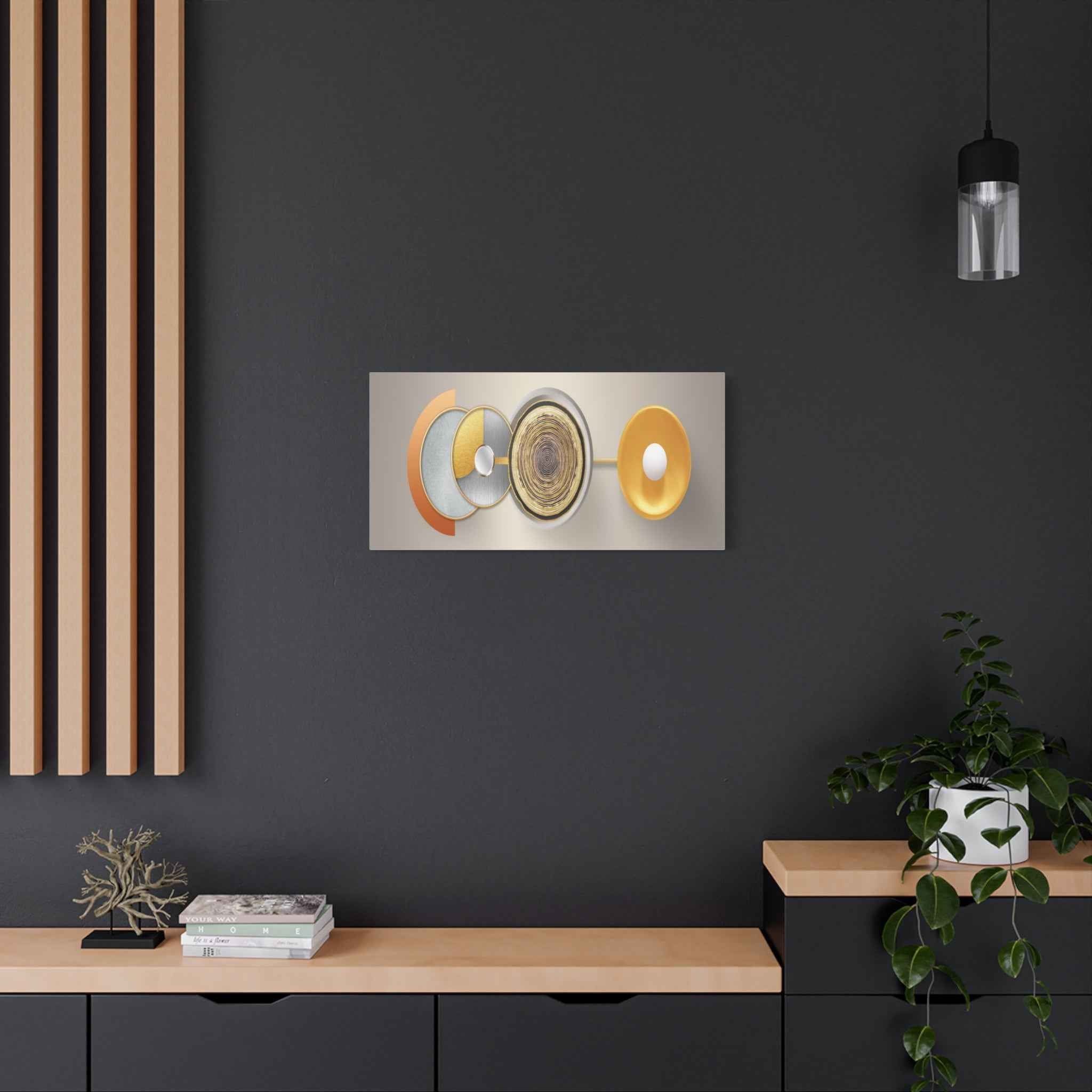 Abstract Gold Geometric Wall Art Canvas – Modern Luxury Metallic Circle Artwork
