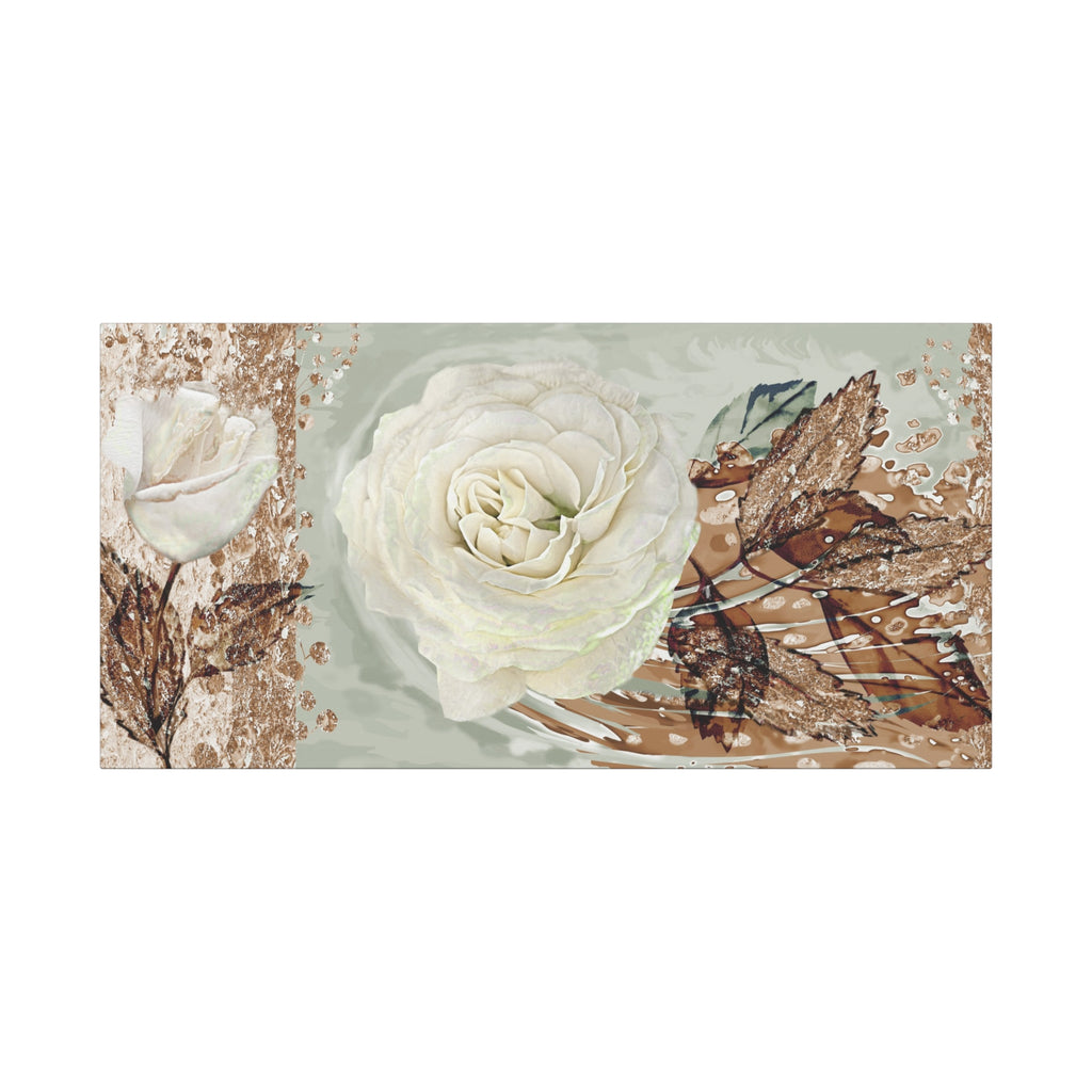 Floral Canvas Wall Art — White Rose Botanical Stretched Canvas