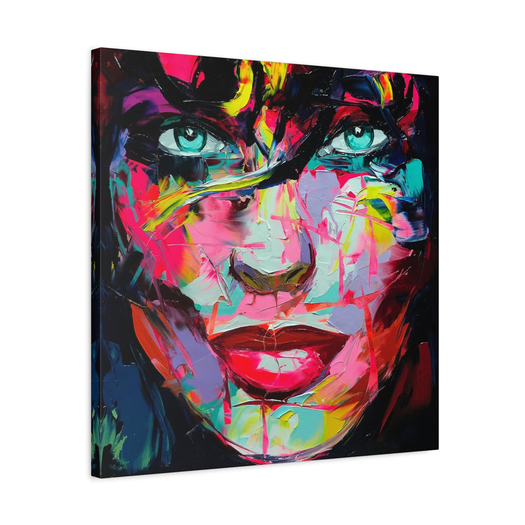 Colorful Abstract Portrait Canvas Print — Neon Female Face Matte Stretched Wall Art - TheKaraHan