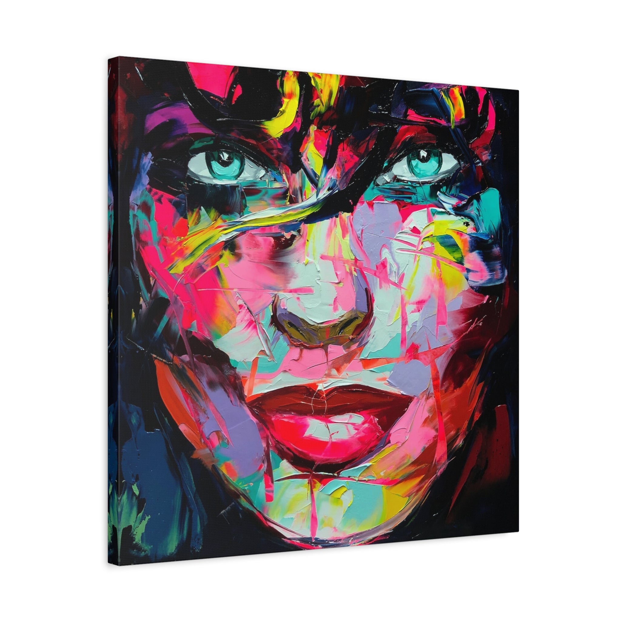 Colorful Abstract Portrait Canvas Print — Neon Female Face Matte Stretched Wall Art - TheKaraHan