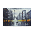 Paris Street Scene Matte Canvas Wall Art — Eiffel Tower Romantic Cityscape 