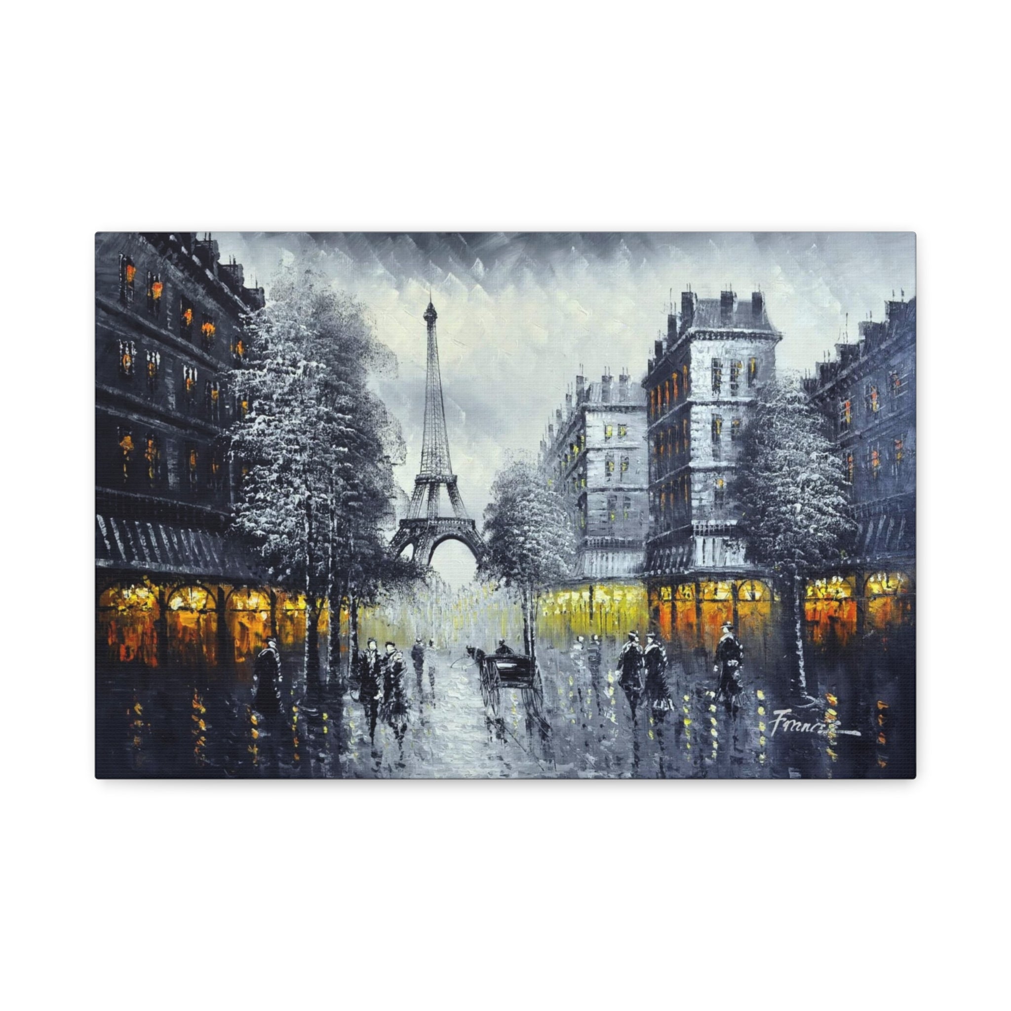 Paris Street Scene Matte Canvas Wall Art — Eiffel Tower Romantic Cityscape 