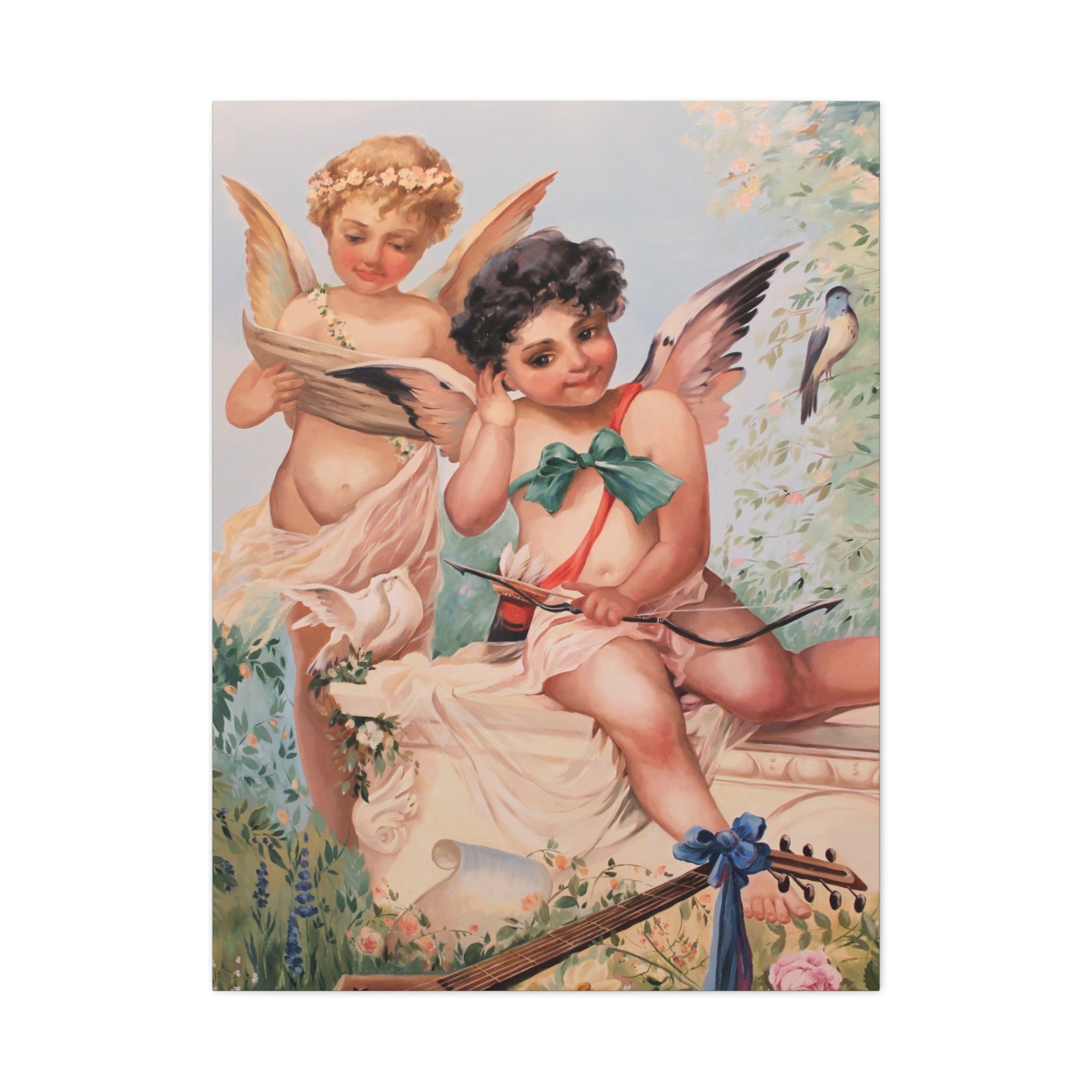 Cherubs Vintage Art Canvas Print — Romantic Angel Wall Decor 