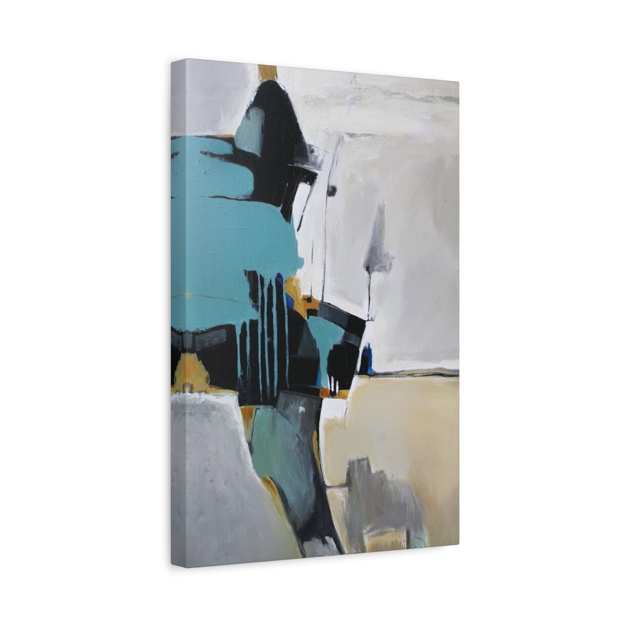 Abstract Teal & Gray Matte Canvas Print — Modern Stretched Wall Art 
