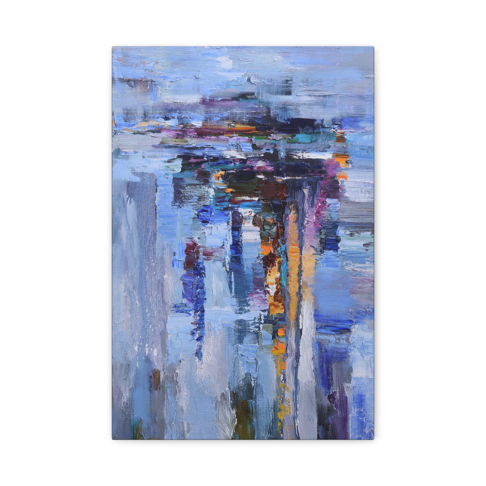 Abstract Blue Cityscape Canvas Print – Modern Stretched Matte Wall Art 