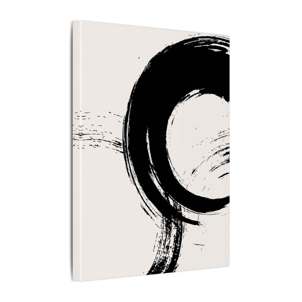 Zen Brushstroke Wall Art - Minimalist Black Circle Abstract Canvas Decor - TheKaraHan