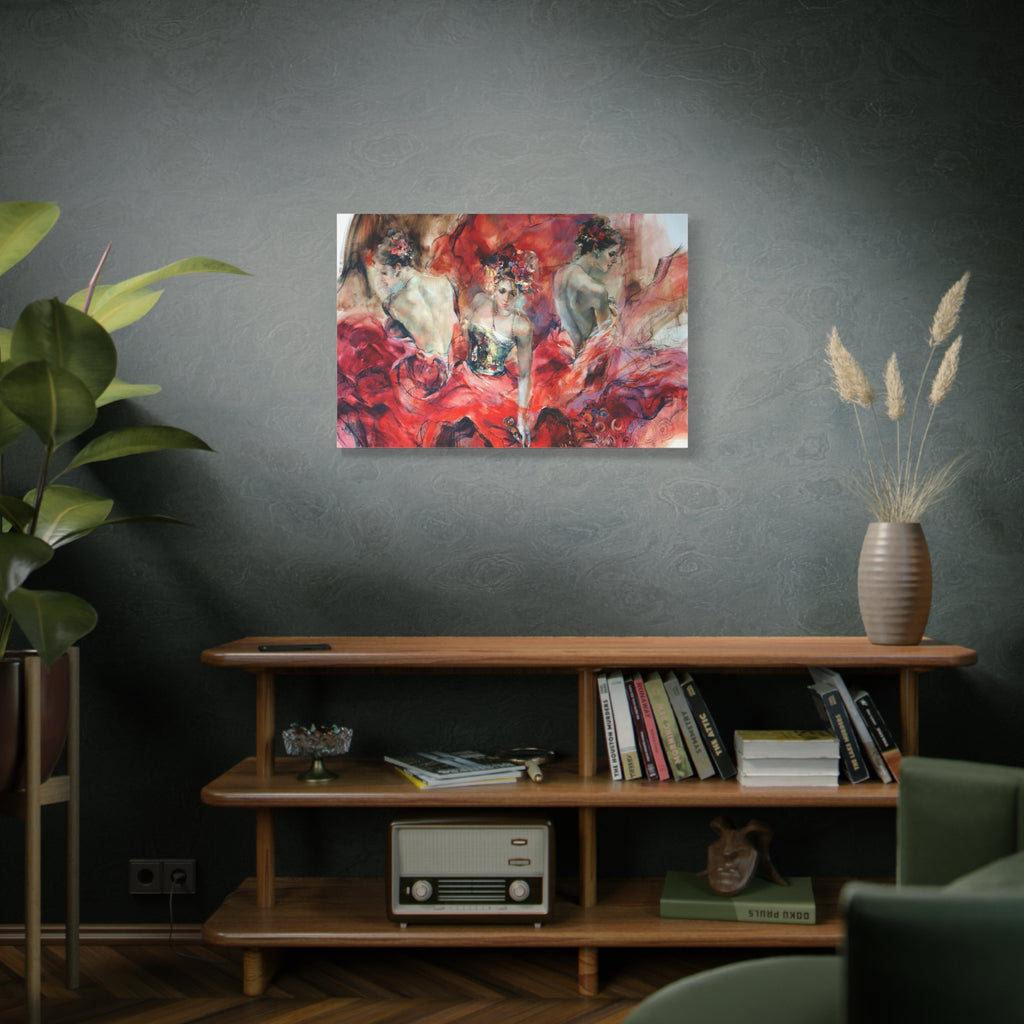 Flamenco Dancers Canvas Print – Vibrant Red Ballet Matte Stretched Wall Art - TheKaraHan