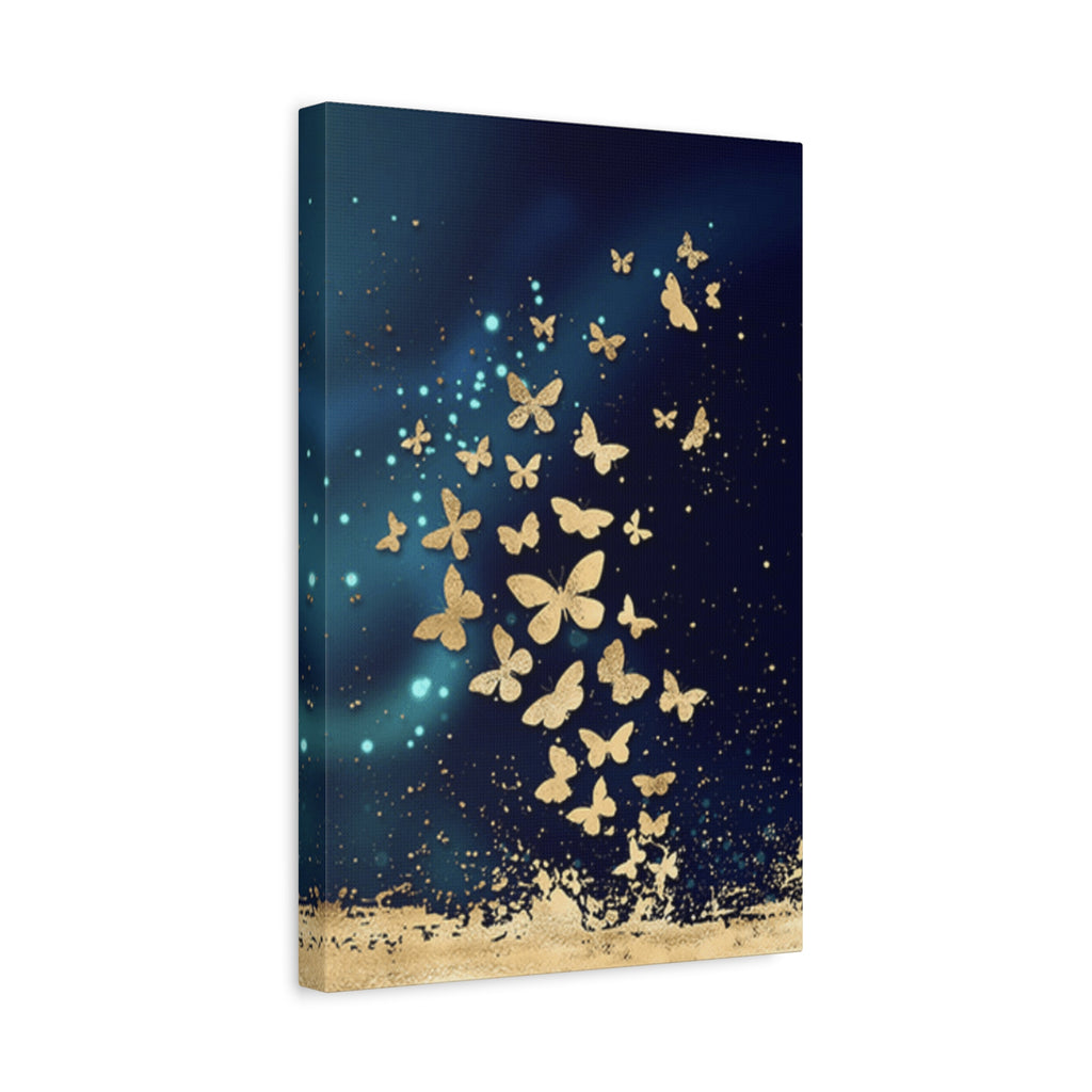 Gold Butterflies on Navy Canvas Print — Stretched Matte Wall Art 