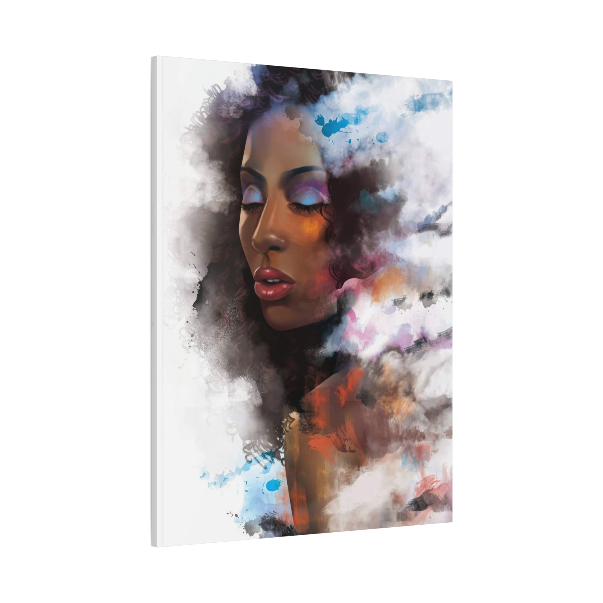 Abstract Portrait Canvas Wall Art — Colorful Afrocentric Woman Matte Stretched Canvas 