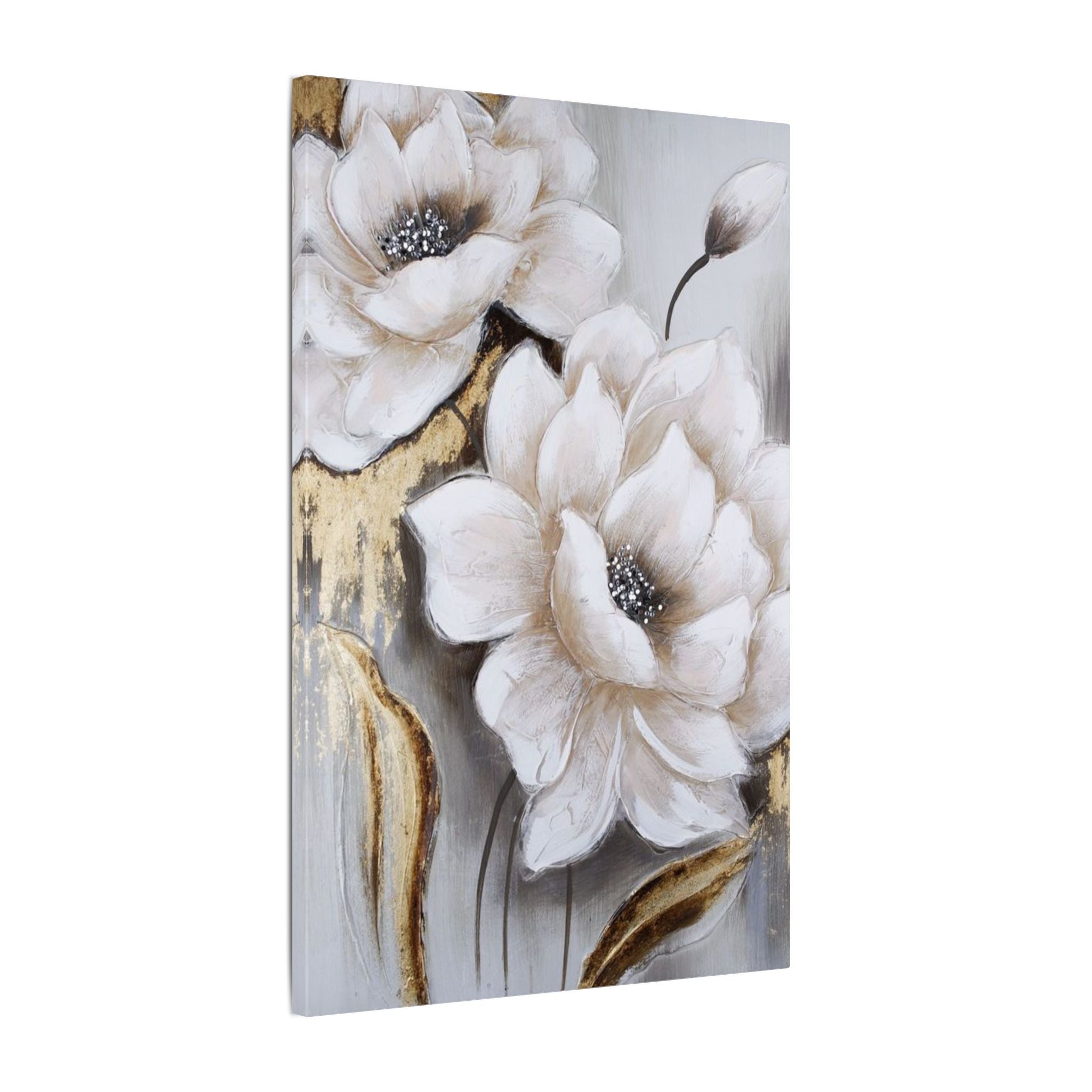 Neutral Floral Canvas Art - White Peony Wall Decor (Matte Stretched)