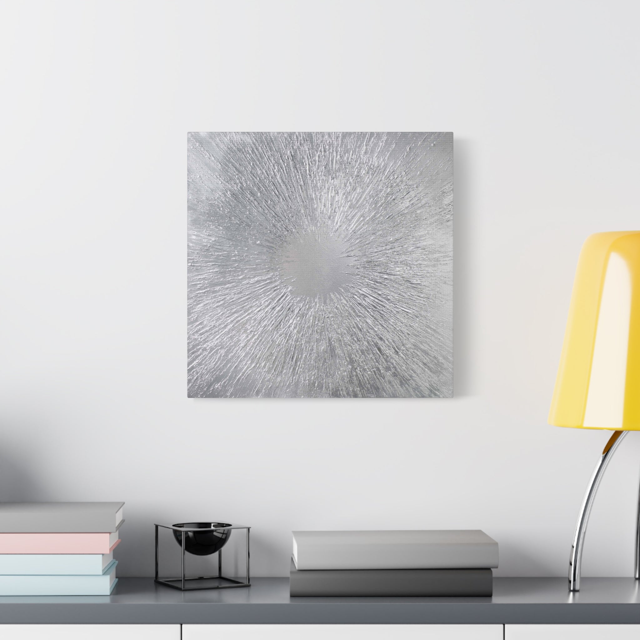 Silver Burst Abstract Canvas Wall Art — Matte Stretched 1.25" 